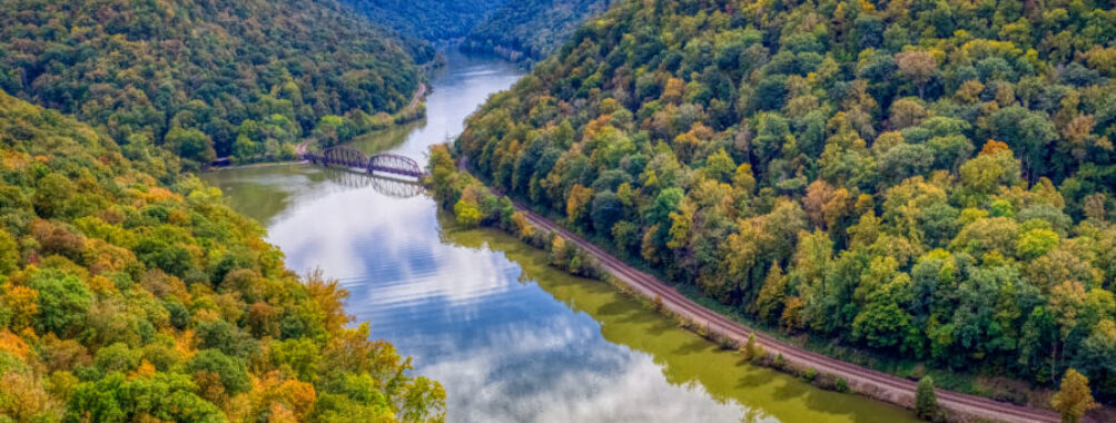 New River in the New River Gorge National Park and Preserve from Hawks Nest State Park in West Virginia USA