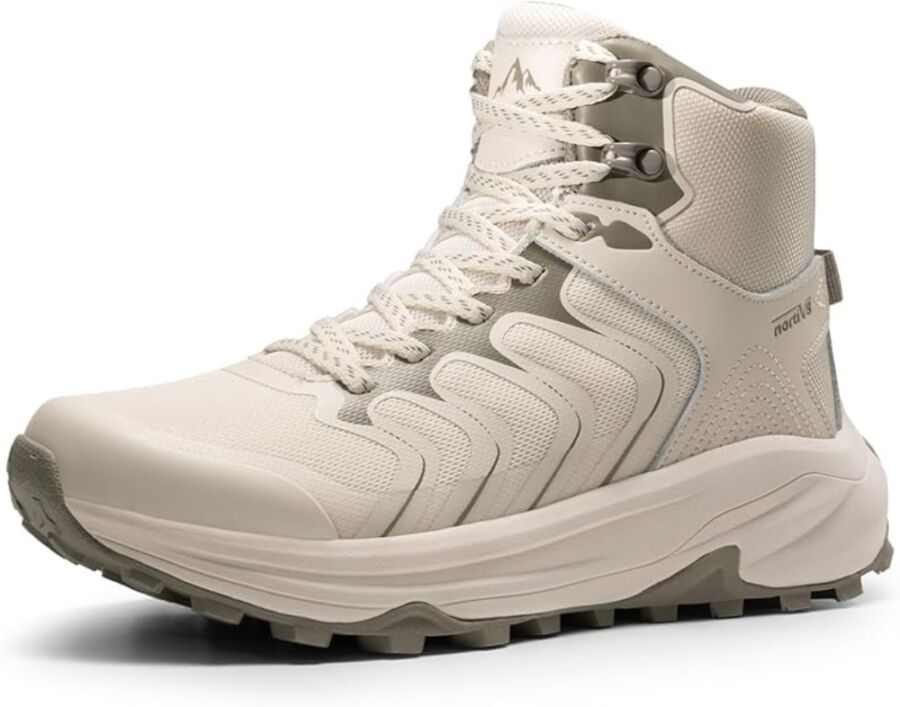NORTIV 8 Echo Mid Hiking Boots in leather with a lace-up design, ideal for women's outdoor adventures.
