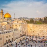 The Western Wall and the golden Dome of the Rock mosque at the Temple Mount in Jerusalem's old town, Israel