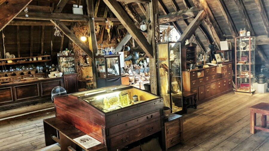 Interior view of the Old Operating Theatre Museum in London, showcasing historical surgical exhibits and vintage medical tools
