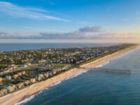 Aerial view of the Outer Banks in North Carolina, showcasing sandy beaches and coastal landscapes.