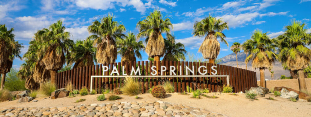 Palm Springs, Southern California Palm Springs welcome sign on the edge of town