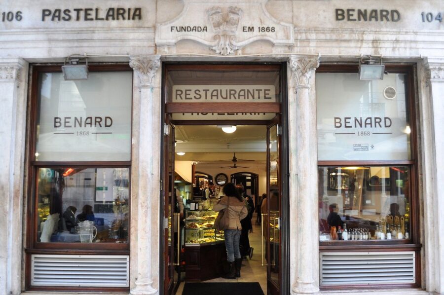 Pastelaria Benard 1868 historic pastry shop and restaurant facade, Lisbon.
