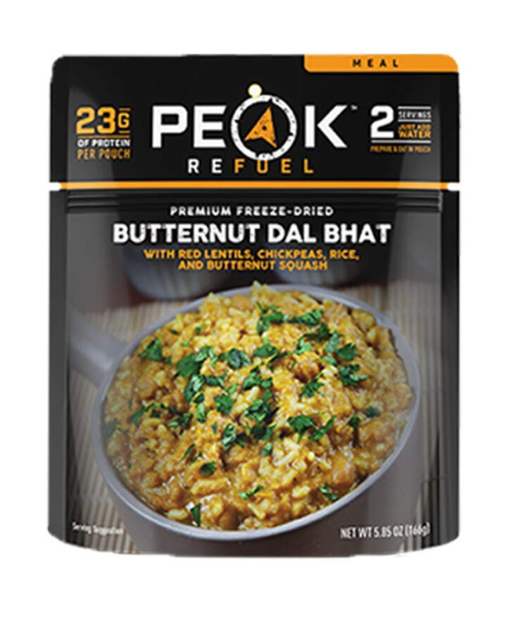 Peak Refuel Butternut Dal Bhat meal pouch featuring a vibrant butternut squash dish with spices and grains.