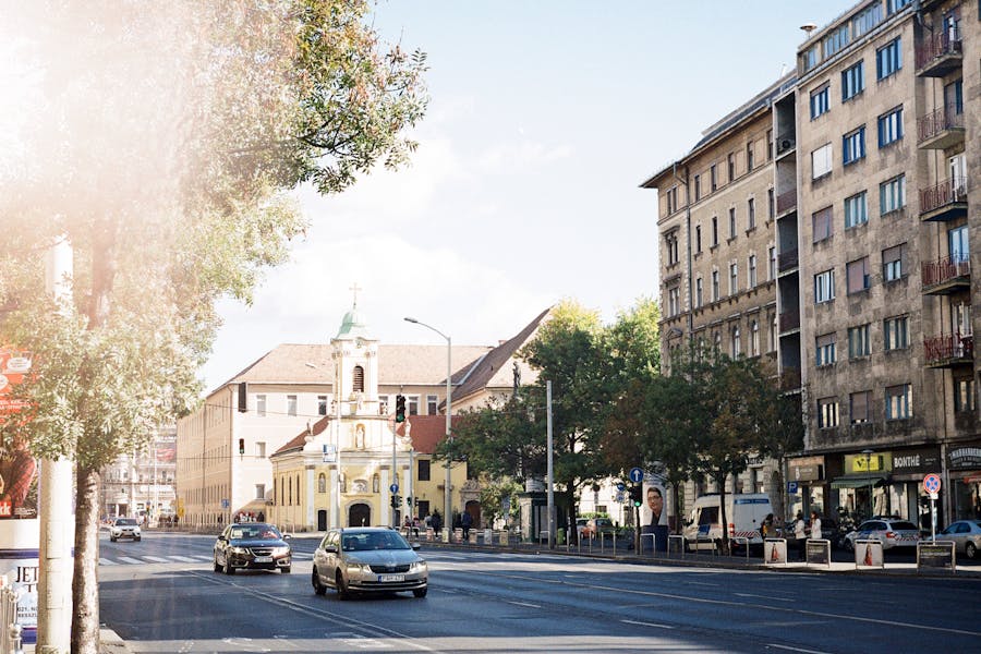 Cars on the City Road of Hungary