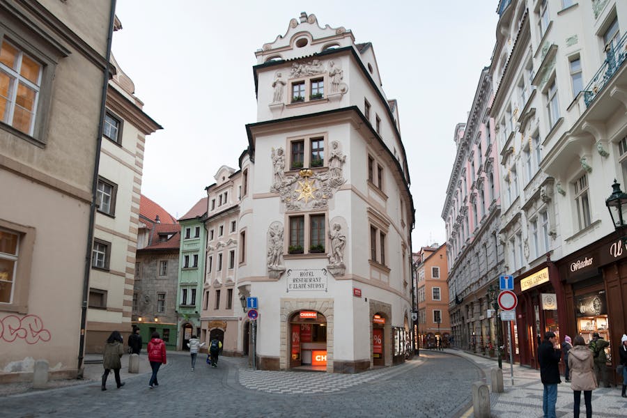 People Walking on the Street near Aurus Hotel in Prague