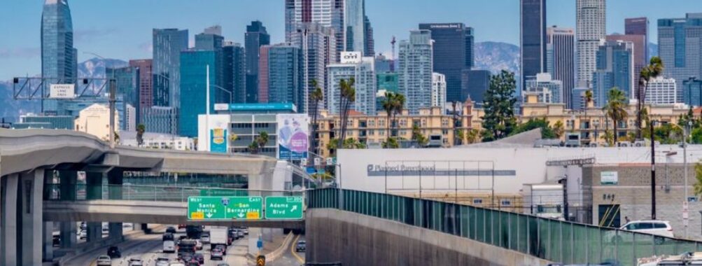 Driving on the Freeway in Downtown Los Angeles