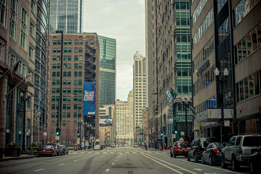 Downtown Chicago Street with Skyscrapers