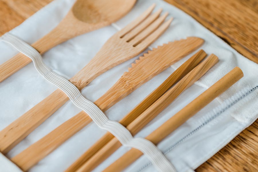 Wooden Utensils on White Napkin