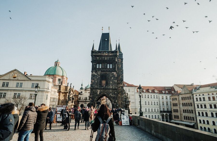 People Walking on the Street of Prague