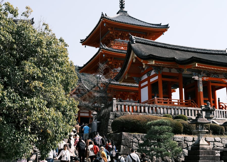 View of a Crowd Walking near the Kiyomizu-dera Temple in Kyoto, Japan 
