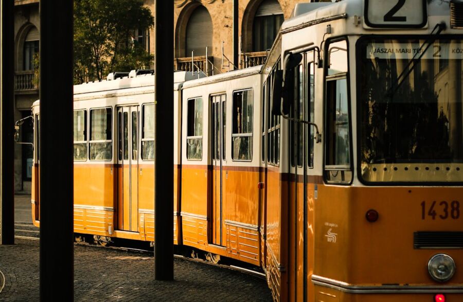 Yellow Tram in Budapest, Hungary