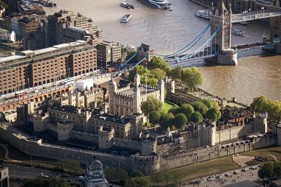 Aerial View of Tower of London and Tower Bridge