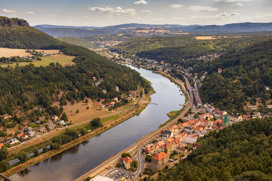 Aerial View of Konigstein, Town on the River Elbe in Saxony in Germany