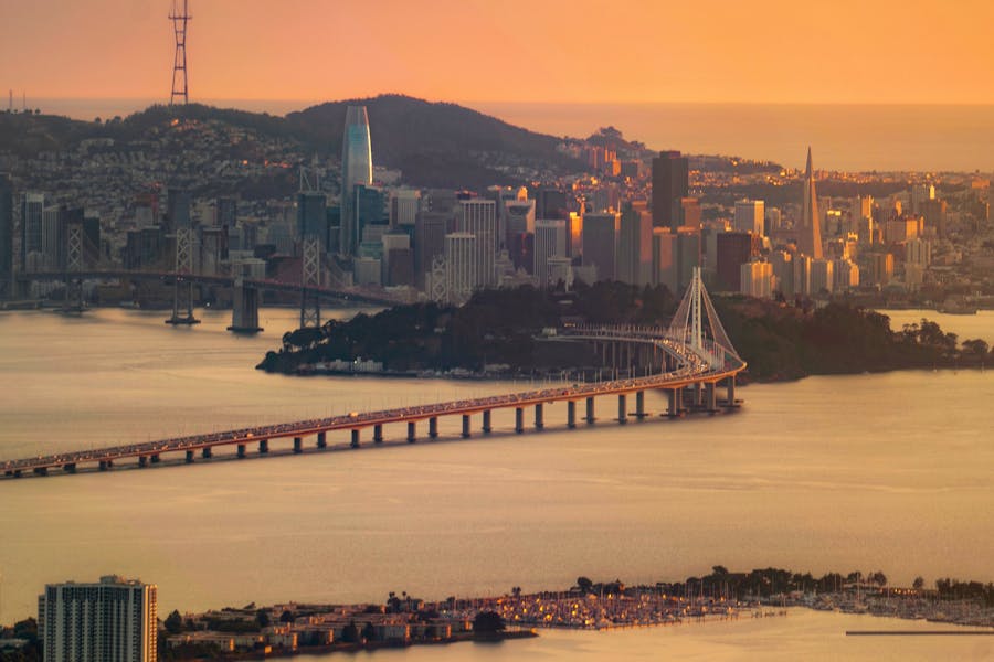 San Francisco-Oakland Bay Bridge at Sunset