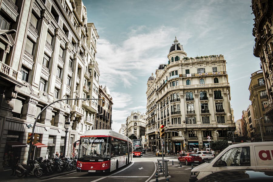 Bus on Street in Barcelona