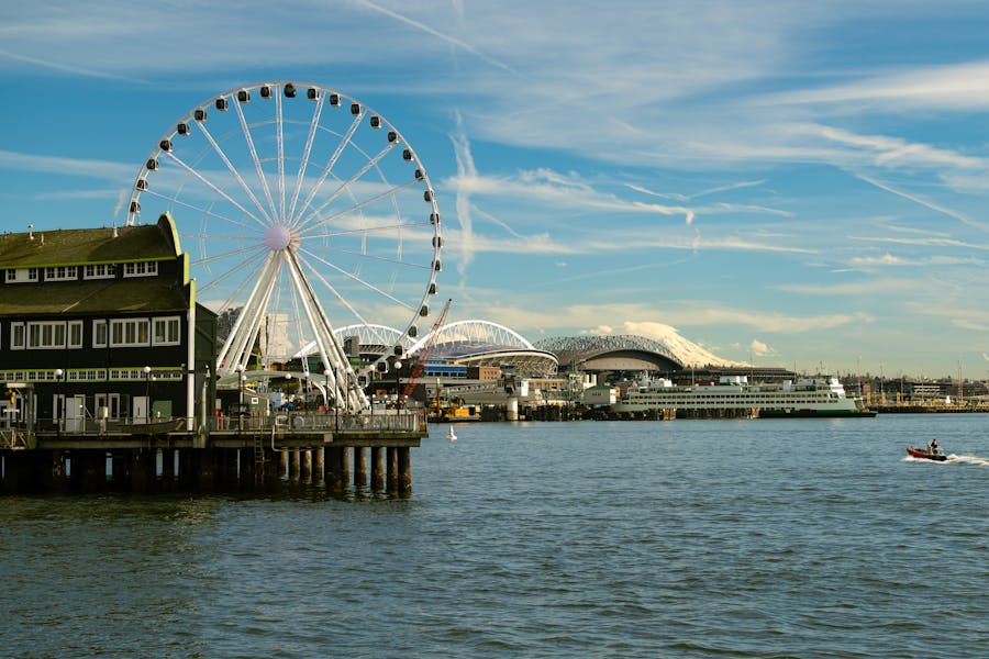 Seattle Waterfront with Ferris Wheel and Skyline