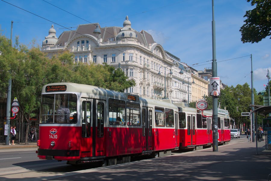 Tram Driving through Street of Vienna, Austria