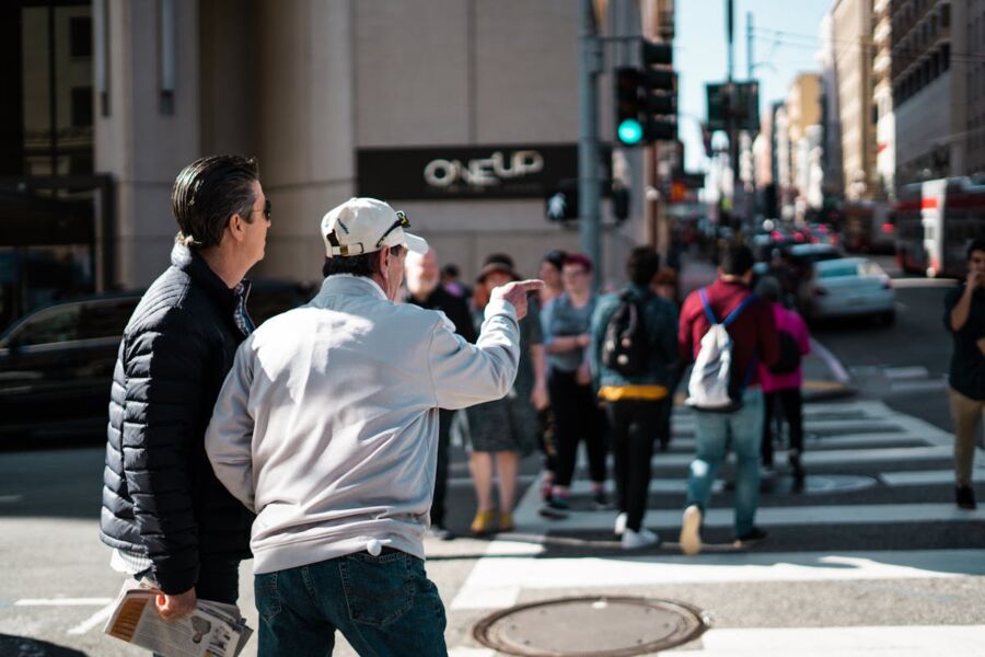 People Walking Near Pedestrian Lane