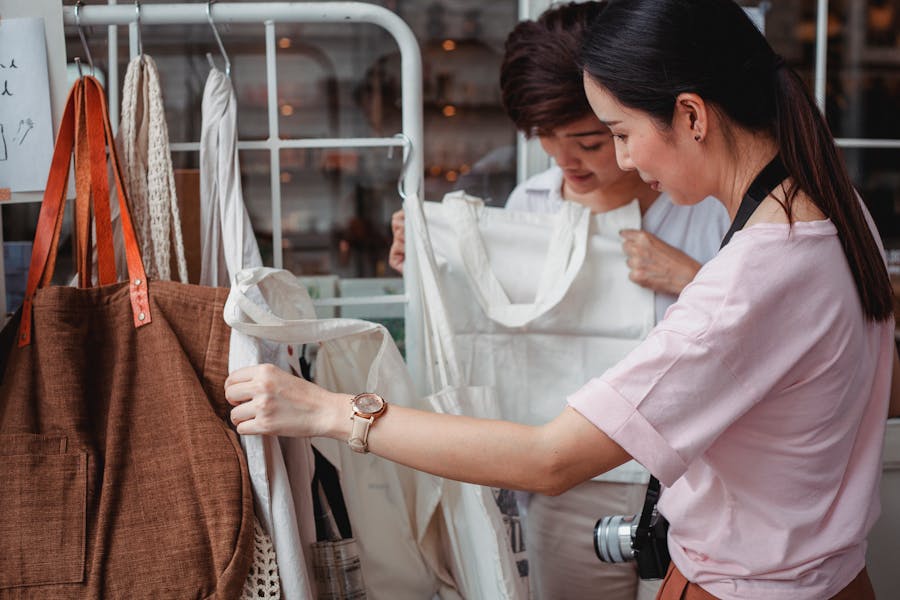 Cotton bags in fashion boutique