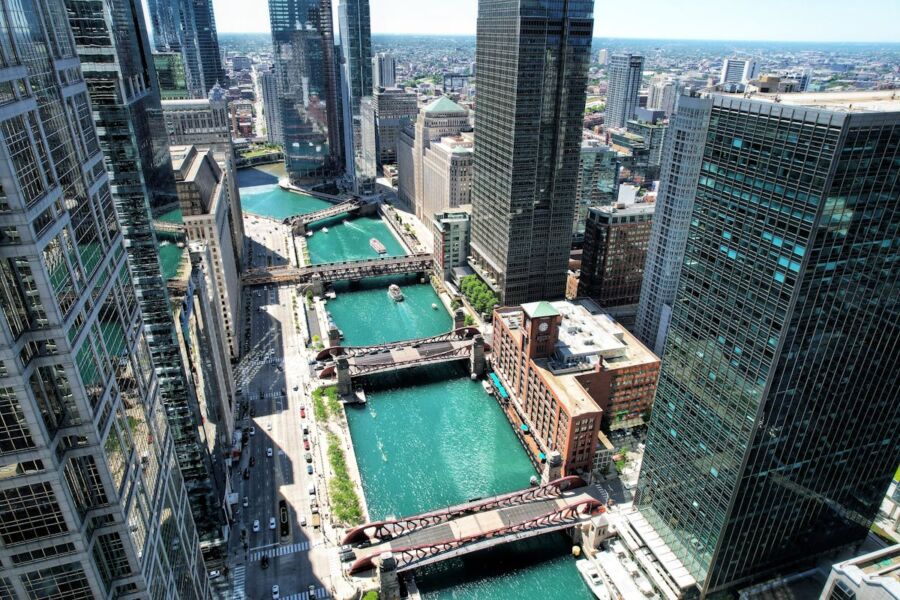 Aerial View of a Chicago City , Illinois, United States