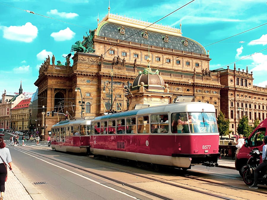 Prague Maroon and White Tram