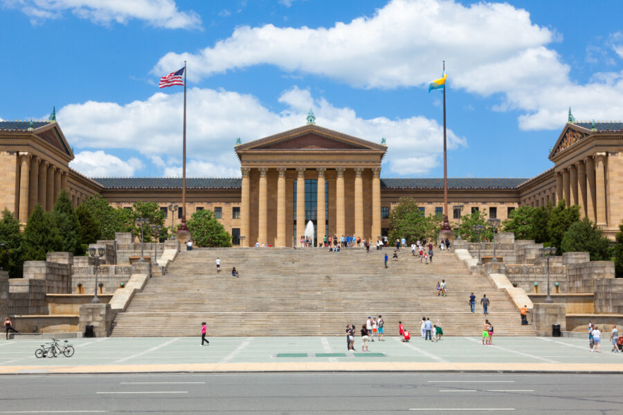 The entrance to the Philadelphia Museum of Art, a magnificent building in Pennsylvania