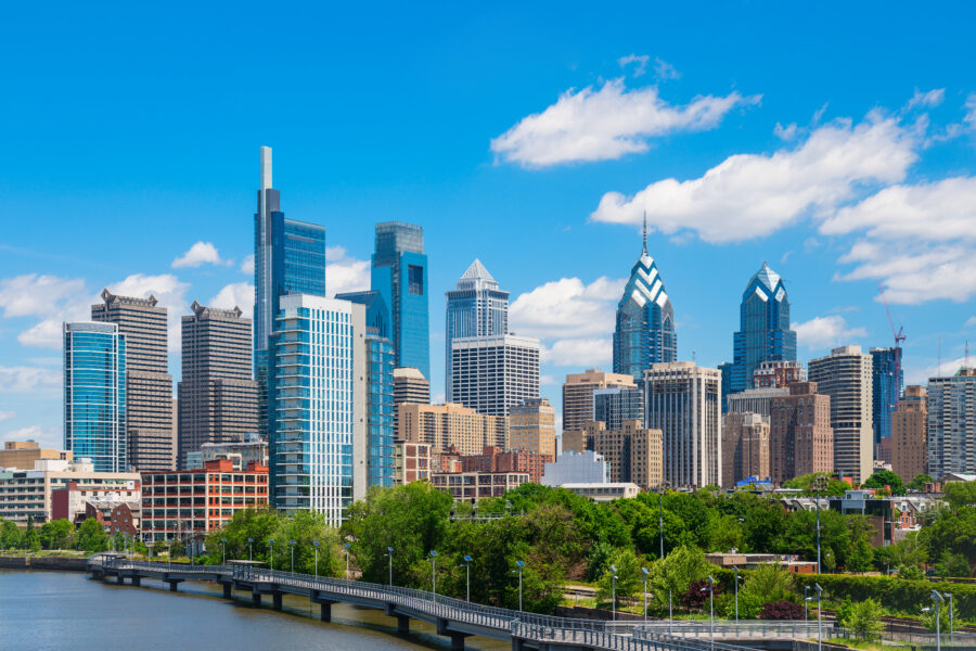 Panoramic view of the Philadelphia, Pennsylvania modern skyline and various buildings