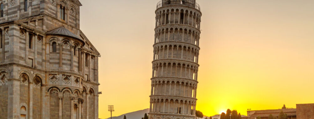 The Leaning Tower of Pisa at sunrise, Italy, Tuscany