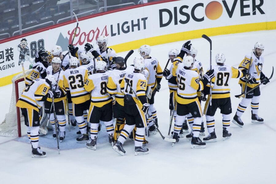 The Pittsburgh Penguins hockey team in action on the ice