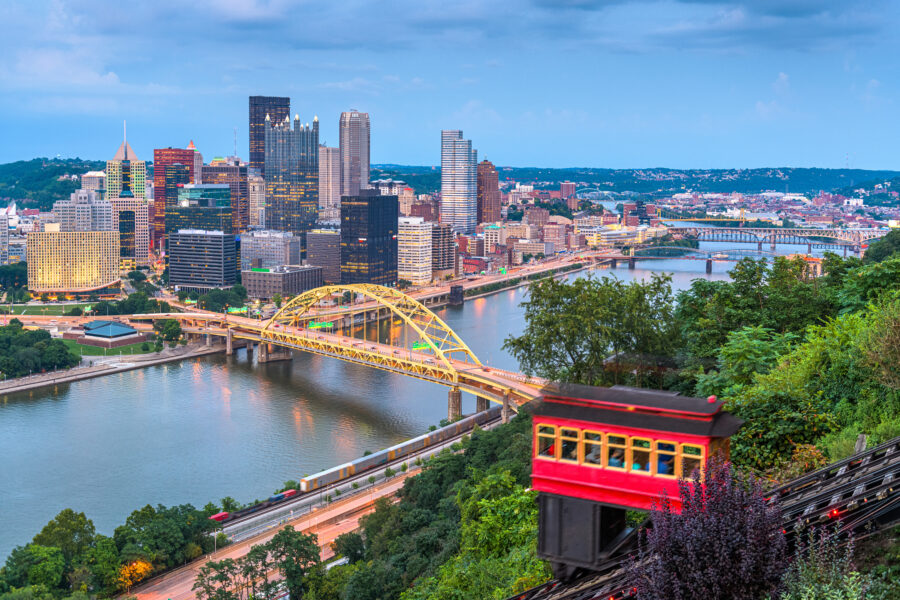 Panoramic view of downtown Pittsburgh, Pennsylvania and the Bridges Freeway