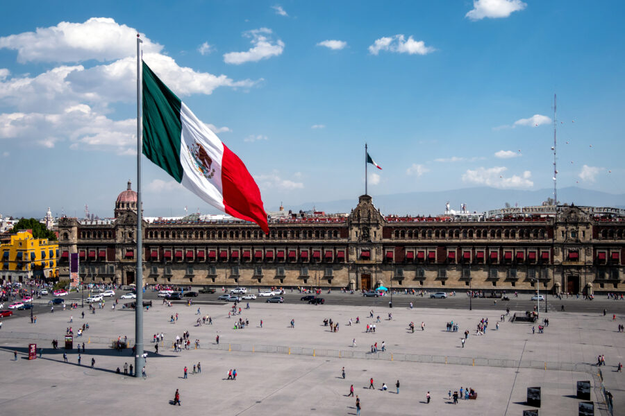 The National Palace, a significant historical site in Mexico City, located at Plaza de La Constitucion, featuring grand architecture