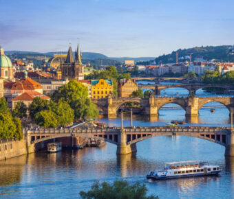 Prague city skyline and Charles Bridge, Prague, Czech Republic