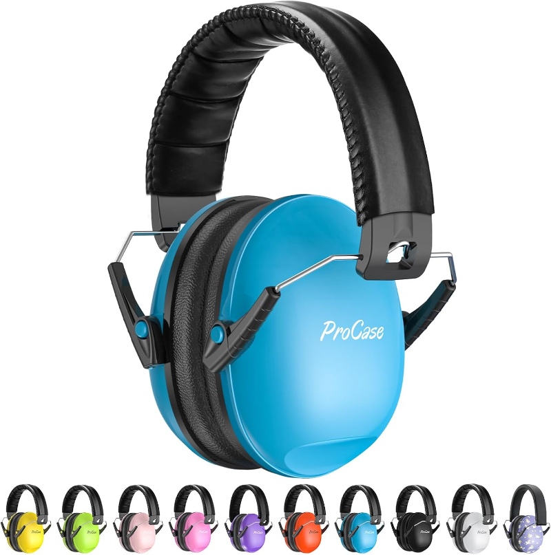 ProCase Kids Noise Cancelling Earmuffs in various colors, designed for effective noise reduction for children.