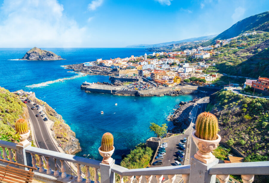  Scenic view of Puerto de Santiago, located on Tenerife's Atlantic coast in the Canary Islands, Spain.