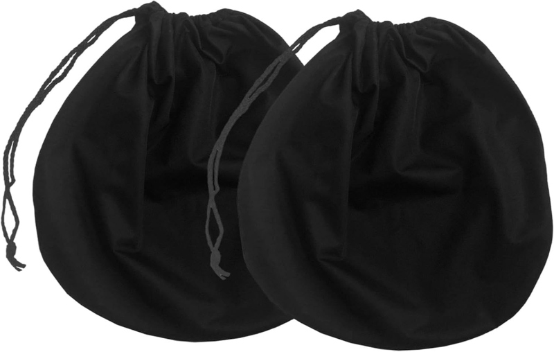 Two black drawstring bags with handles, labeled as QKDS 2-Pack Lightweight Helmet Bags.