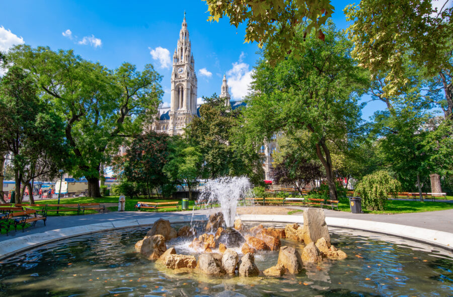 Vienna's City Hall and its surrounding park, showcasing stunning architecture and lush greenery