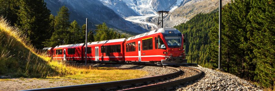 red train mountain landscape