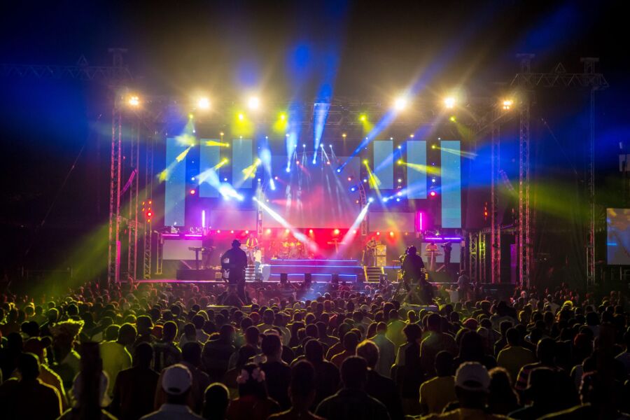 Enthusiastic crowd gathered for a live reggae performance at Reggae Sumfest in Montego Bay, Jamaica