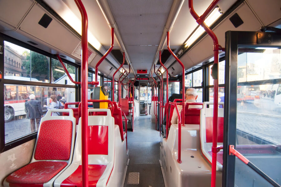 Interior view of a bus in Rome, Italy