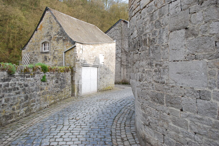 Beautiful cobblestone road of Rue des Récollectines in Durbuy, Belgium