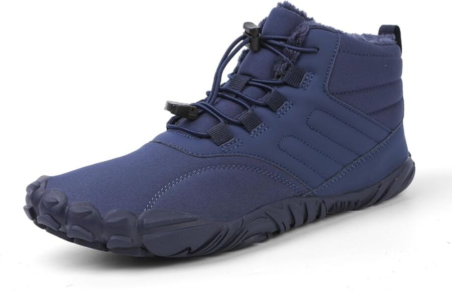 Men's RUFONE Winter Barefoot Hike Boots, waterproof with laces and rubber outsole for durability and traction.
