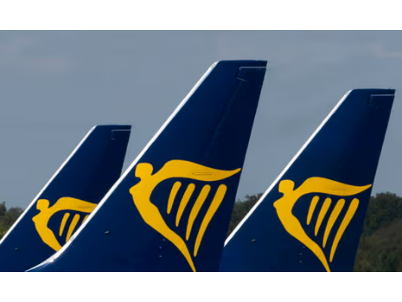 Ryanair aircraft tails displaying logo, symbolizing Irish heritage and commercial aviation.