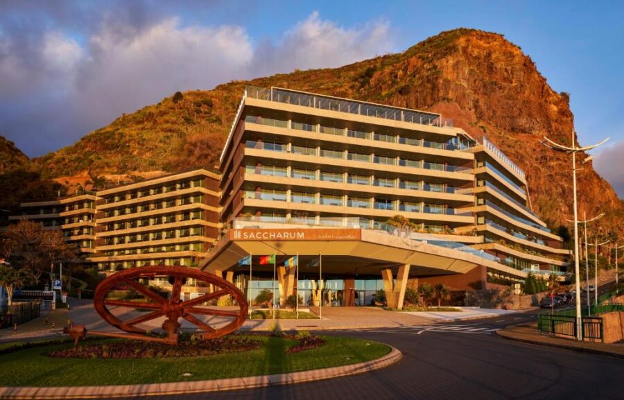 Saccharum Resort and Spa perched on a mountain slope, blending luxury with stunning natural scenery in Madeira