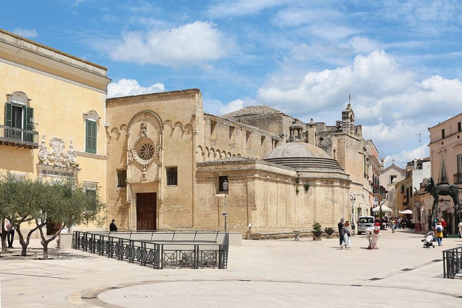 Saint Dominic Church, featuring a prominent clock tower, stands tall in the heart of Matera, Italy.
