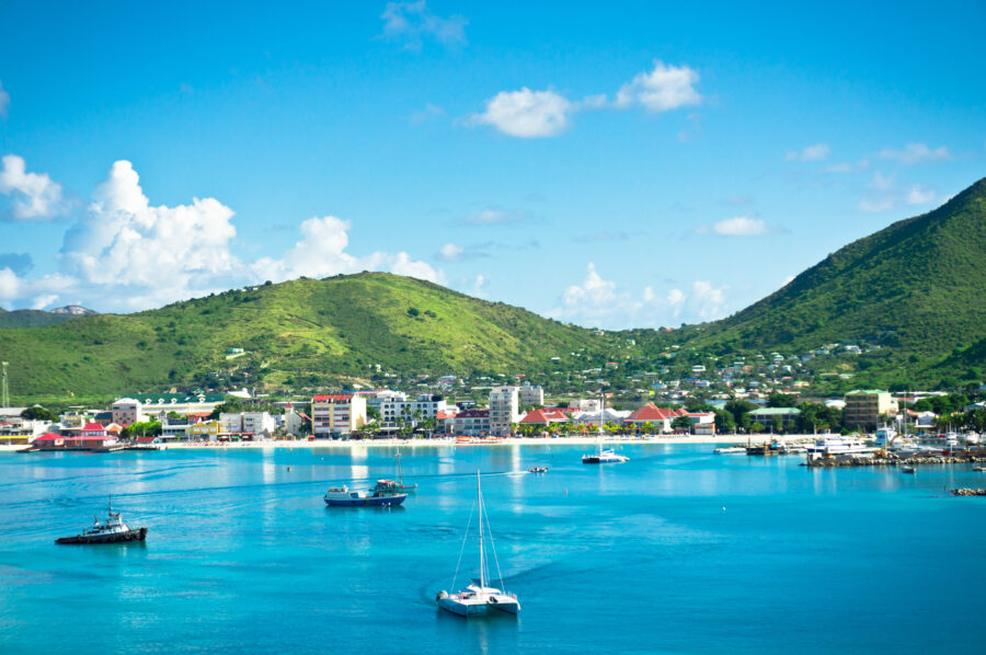 Stunning panoramic view of Philipsburg, Saint Martin, showcasing the vibrant Caribbean landscape and coastal scenery.