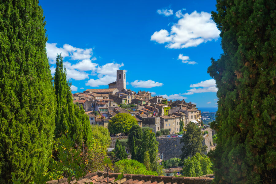 Stunning medieval architecture of Saint Paul de Vence in the French Riviera on a sunny summer day.