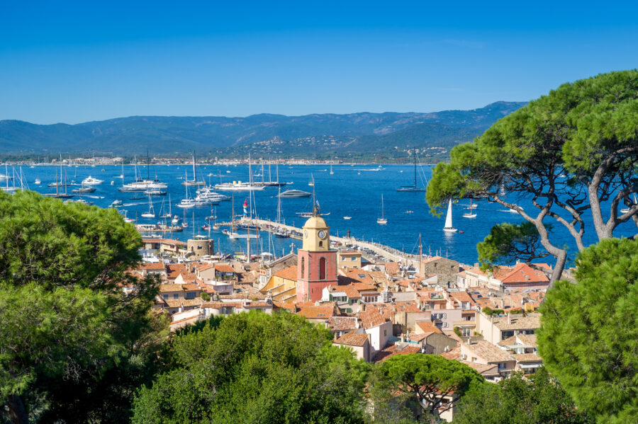 Saint-Tropez old town and yacht marina view from fortress on the hill.Saint-Tropez old town and yacht marina view from fortress on the hill.