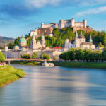 Panoramic view of Salzburg, Austria, showcasing its historic architecture and surrounding mountains.