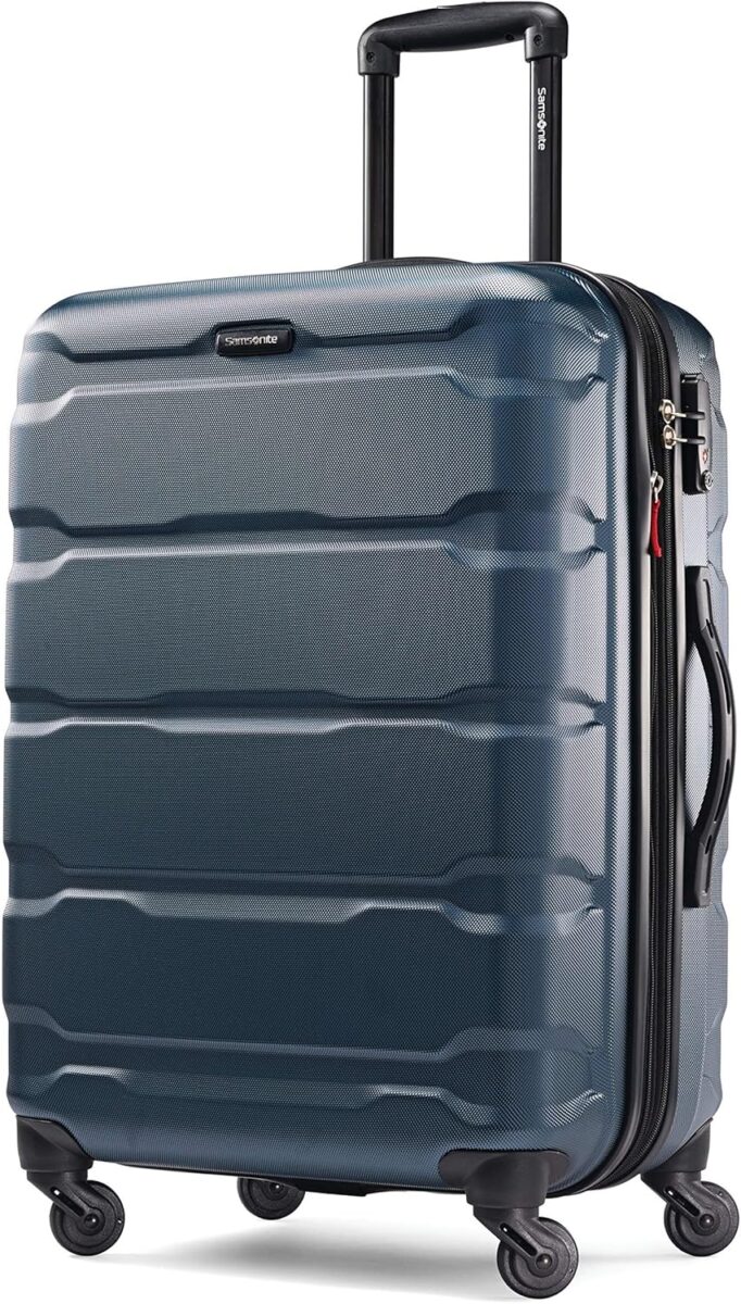 Blue Samsonite Omni PC Hardside Expandable Luggage, featuring a hardside design and expandable capacity for travel convenience.